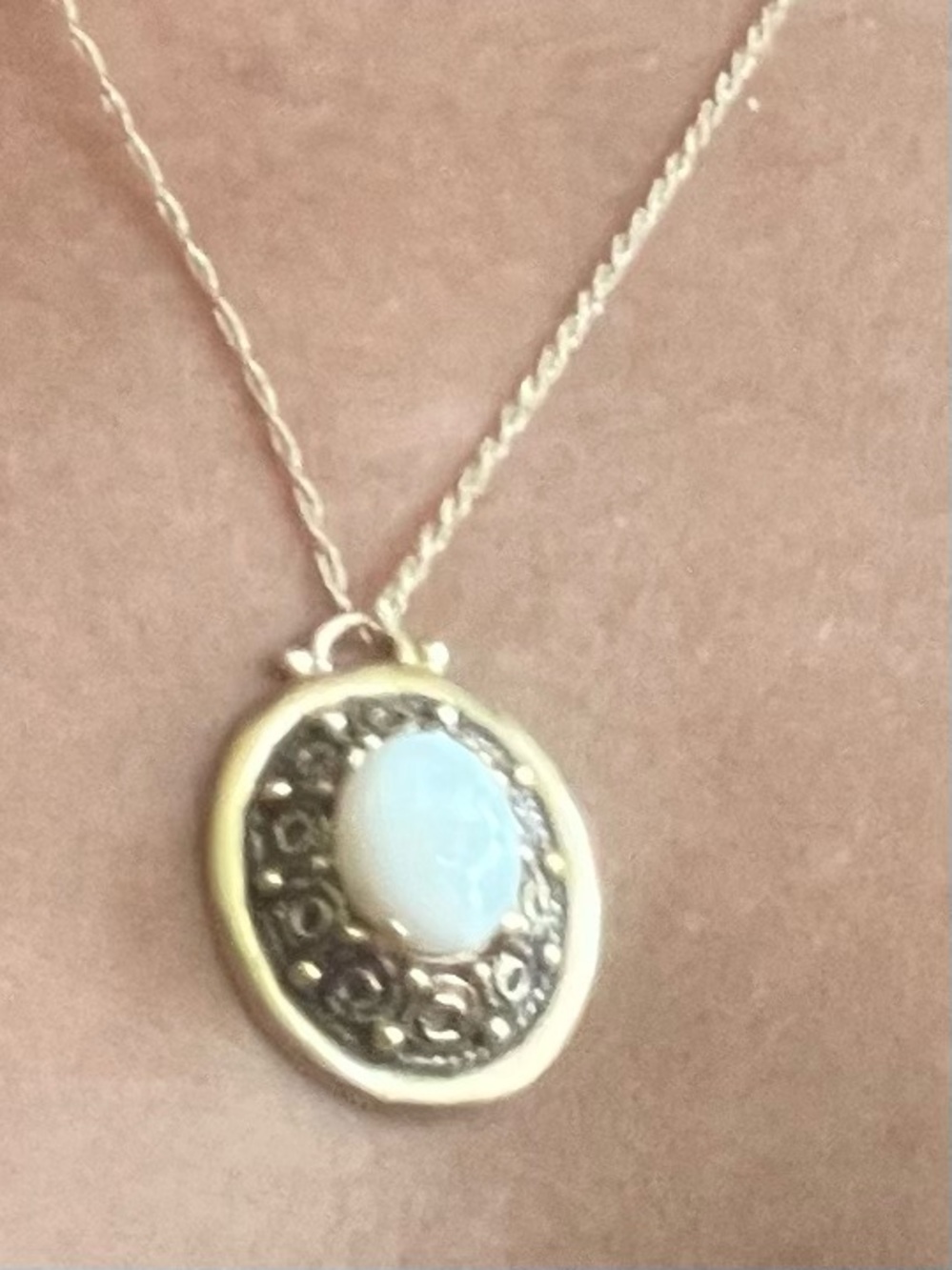 Gold Opal Oval Pendant Necklace - Classic Women's Jewelry